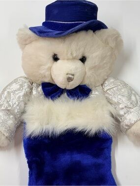 Vintage Dan Dee 3D Plush White Bear Collector’s Choice Christmas Blue Stocking